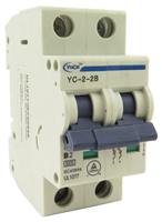 YuCo YC-2-2B MINIATURE DIN RAIL CIRCUIT BREAKER 2 POLE 2 Amp B CURVE 220/480v