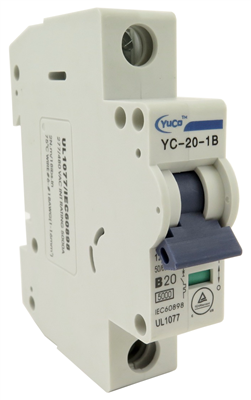 YuCo YC-20-1B  CIRCUIT BREAKER 1 POLE 20 AMP B.CURVE DIN RAIL MOUNT 120/277V