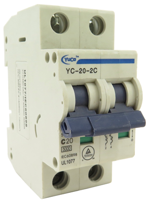 YuCo YC-20-2C MINIATURE DIN RAIL CIRCUIT BREAKER 2 POLE 20 Amp 220/480v