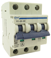 YuCo YC-20-3C MINIATURE DIN RAIL CIRCUIT BREAKER 3 POLE 20 Amp 220/480v C CURVE