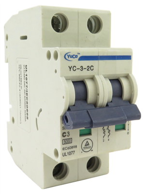 YC-3-2C YuCo CIRCUIT BREAKER 2P 3A 277/480V C CURVE  UL 1077 CSA C22.2