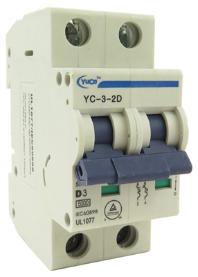 YC-3-2D YuCo CIRCUIT BREAKER 2P 3A 277/480V D CURVE  UL 1077 CSA C22.2