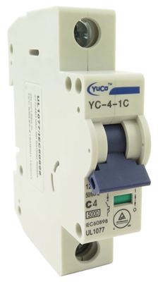 YuCo YC-4-1C MINIATURE DIN RAIL CIRCUIT BREAKER 1 POLE 4 Amp C CURVE 120/277v