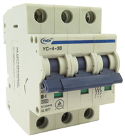 YuCo YC-4-3B MINIATURE DIN RAIL CIRCUIT BREAKER 3 POLE 4 Amp B CURVE 220/480v