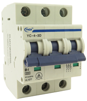 YuCo YC-4-3D MINIATURE DIN RAIL CIRCUIT BREAKER 3 POLE 4 Amp 220/480v D CURVE