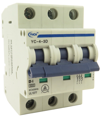 YuCo YC-4-3D MINIATURE DIN RAIL CIRCUIT BREAKER 3 POLE 4 Amp 220/480v D CURVE