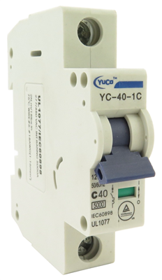 YuCo YC-40-1C MINIATURE DIN RAIL CIRCUIT BREAKER 1 POLE 40 Amp C CURVE 120/277v