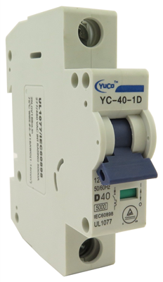 YuCo YC-40-1D MINIATURE DIN RAIL CIRCUIT BREAKER 1 POLE 40 Amp 120/277v D CURVE