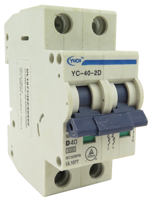 YuCo YC-40-2D MINIATURE DIN RAIL CIRCUIT BREAKER 2 POLE 40 Amp 220/480v D CURVE