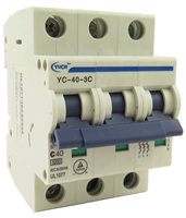 YuCo YC-40-3C MINIATURE DIN RAIL CIRCUIT BREAKER 3 POLE 40 Amp 220/480v C CURVE