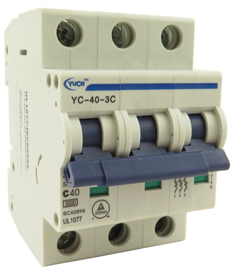 YuCo YC-40-3C MINIATURE DIN RAIL CIRCUIT BREAKER 3 POLE 40 Amp 220/480v C CURVE