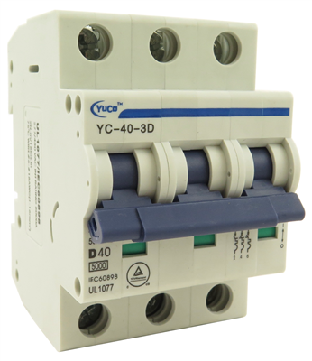 YuCo YC-40-3D MINIATURE DIN RAIL CIRCUIT BREAKER 3 POLE 40 Amp 220/480v D CURVE