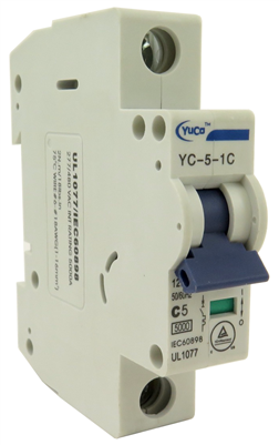 YuCo YC-5-1C MINIATURE DIN RAIL CIRCUIT BREAKER 1 POLE 5 Amp C CURVE 120/277v