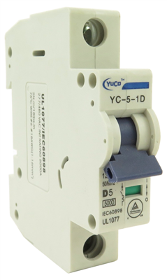 YuCo YC-5-1D MINIATURE DIN RAIL CIRCUIT BREAKER 1 POLE 5 Amp 120/277v D CURVE