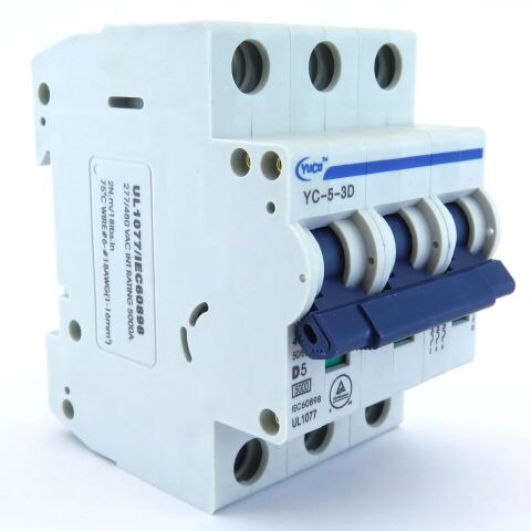 YuCo YC-5-3D MINIATURE DIN RAIL CIRCUIT BREAKER 3 POLE 5 Amp 220/480v D CURVE