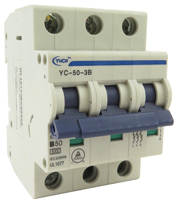 YuCo YC-50-3B MINIATURE DIN RAIL CIRCUIT BREAKER 3 POLE 50 Amp B CURVE 220/480v