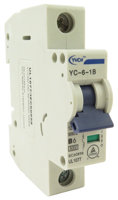 YuCo YC-6-1B  CIRCUIT BREAKER 1 POLE 6 AMP B.CURVE DIN RAIL MOUNT 120/277V