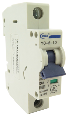 YuCo YC-6-1D MINIATURE DIN RAIL CIRCUIT BREAKER 1 POLE 6 Amp 120/277v D CURVE