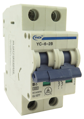 YuCo YC-6-2B MINIATURE DIN RAIL CIRCUIT BREAKER 2 POLE 6 Amp B CURVE 220/480v