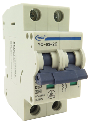 YuCo YC-63-2C MINIATURE DIN RAIL CIRCUIT BREAKER 2 POLE 63 Amp 220/480v