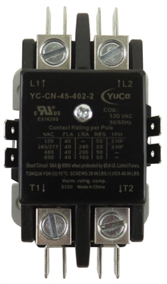YuCo YC-CN-45-402-2 Replacement fits Siemens Furnas 45GG20AF Definite Purpose Contactor 40A 2P 120V Coil