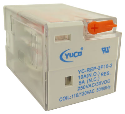 YC-REP-2P10-2 YuCo ICE CUBE GENERAL PURPOSE RELAY OCTAL BASE 8PIN 2PDT 10AMP 110/120V 50/60HZ  AC-COIL