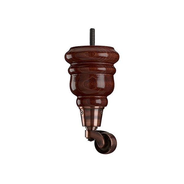 Mahogany-stained wooden sofa leg and copper castor