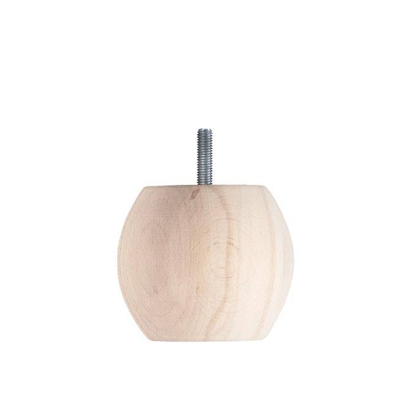 Round wooden sofa leg, unstained, 77mm height with an M8 thread.