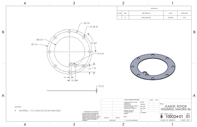 Garlock 3000 Ring Gasket - 5.25" ID x 7.75" OD x 1/16" Per DWG 100024-01