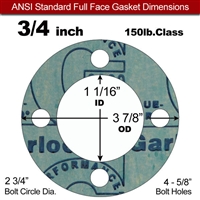 Garlock 3000 NBR Full Face Gasket - 150 Lb. - 1/16" Thick - 3/4" Pipe