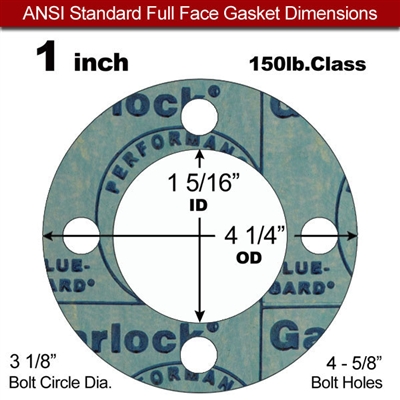 Garlock 3000 NBR Full Face Gasket - 150 Lb. - 1/16" Thick - 1" Pipe