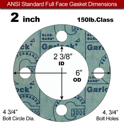 Garlock 3000 NBR Full Face Gasket - 150 Lb. - 1/16" Thick - 2" Pipe