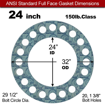 Garlock 3000 NBR Full Face Gasket - 150 Lb. - 1/16" Thick - 24" Pipe