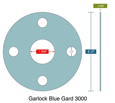 Garlock 3000 NBR Full Face Gasket - 300 Lb. - 1/16" Thick - 1-1/2" Pipe