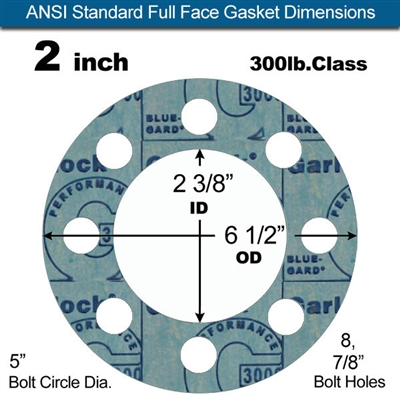 Garlock 3000 NBR Full Face Gasket - 300 Lb. - 1/16" Thick - 2" Pipe