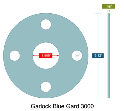 Garlock 3000 NBR Full Face Gasket - 300 Lb. - 1/8" Thick - 1-1/2" Pipe