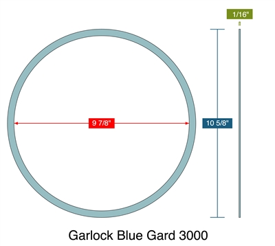 Garlock 3000 Ring Gasket - 9.875" ID x 10.625" OD x 1/16" Thick