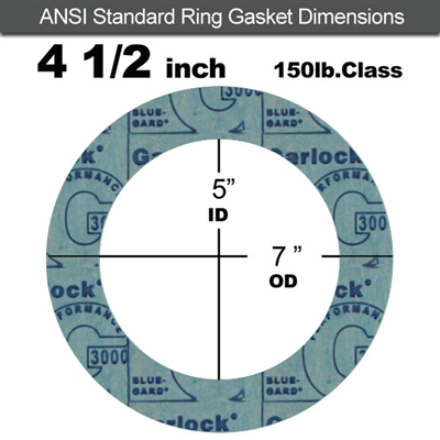 Garlock 3000 NBR Ring Gasket - 150 Lb. - 1/16" Thick - 4-1/2" Pipe