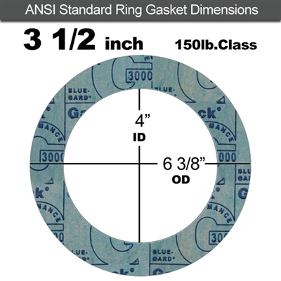Garlock 3000 NBR Ring Gasket - 150 Lb. - 1/8" Thick - 3-1/2" Pipe