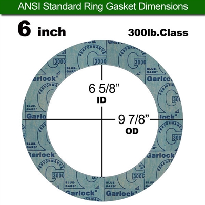 Garlock 3000 NBR Ring Gasket - 300 Lb. - 1/16" Thick - 6" Pipe
