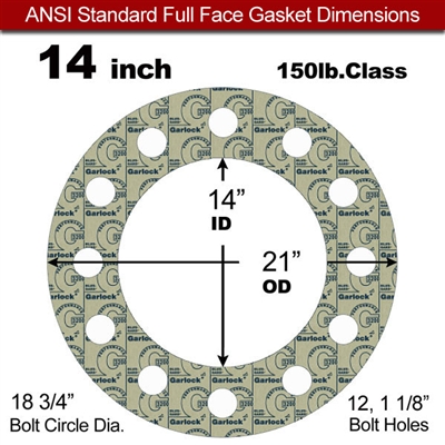 Garlock 3200 SBR Full Face Gasket - 150 Lb. - 1/16" Thick - 14" Pipe