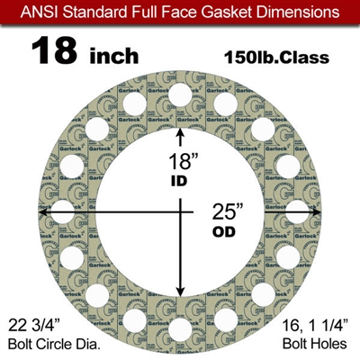 Garlock 3200 SBR Full Face Gasket - 150 Lb. - 1/16" Thick - 18" Pipe