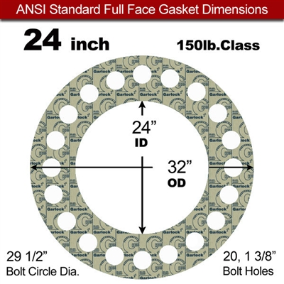 Garlock 3200 SBR Full Face Gasket - 150 Lb. - 1/16" Thick - 24" Pipe