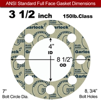 Garlock 3200 SBR Full Face Gasket - 150 Lb. - 1/16" Thick - 3-1/2" Pipe