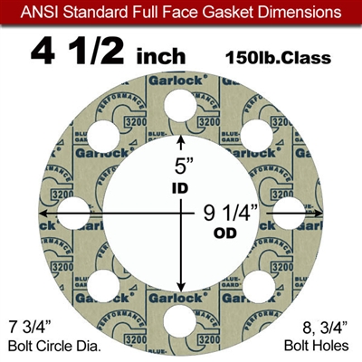 Garlock 3200 SBR Full Face Gasket - 150 Lb. - 1/16" Thick - 4-1/2" Pipe