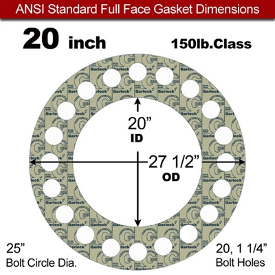 Garlock 3200 SBR Full Face Gasket - 150 Lb. - 1/8" Thick - 20" Pipe