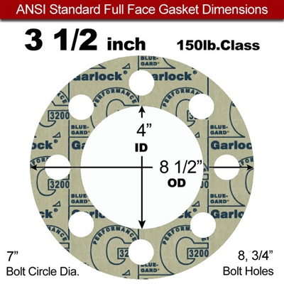 Garlock 3200 SBR Full Face Gasket - 150 Lb. - 1/8" Thick - 3-1/2" Pipe