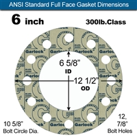 Garlock 3200 SBR Full Face Gasket - 300 Lb. - 1/8" Thick - 6" Pipe