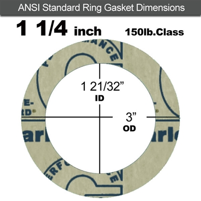 Garlock 3200 SBR Ring Gasket - 150 Lb. - 1/16" Thick - 1-1/4" Pipe