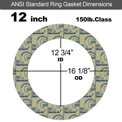 Garlock 3200 SBR Ring Gasket - 150 Lb. - 1/16" Thick - 12" Pipe
